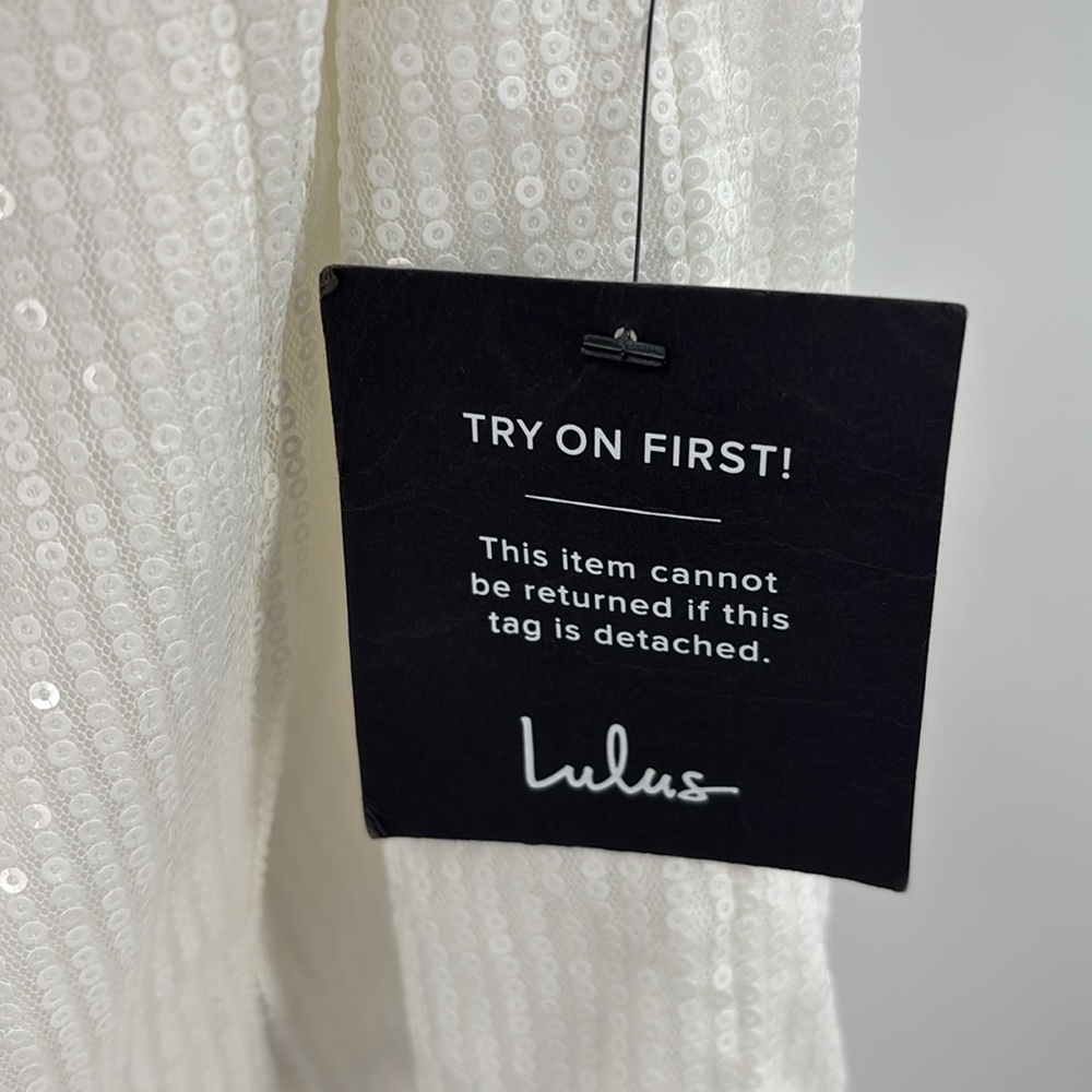 Lulus Glowing Intentions White SEQUIN Bustier Tie-Strap Mini Dress size M NWT - Picture 12 of 16